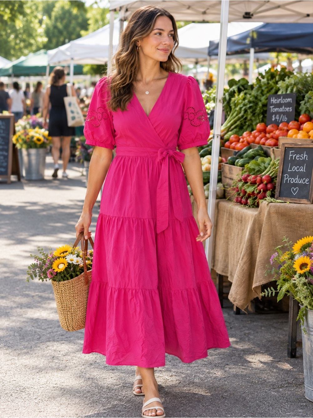 DKNY Pink Wrap Tie Waist Tiered Midi/Maxi Dress Size 8